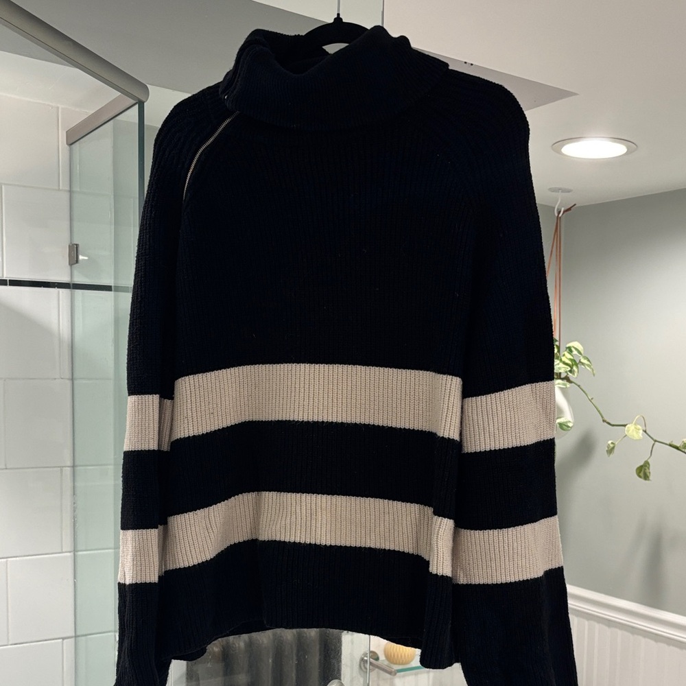 COS Black and White Striped Turtleneck Sweater